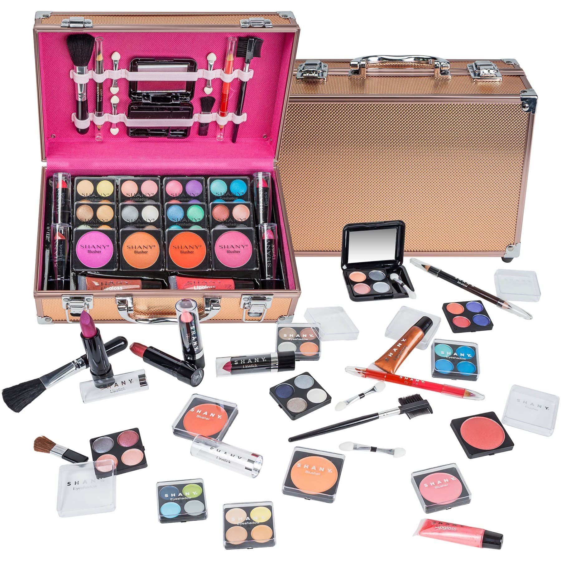 Carry All Makeup Train Case With Pro Makeup Set, Makeup Brushes, Lipsticks,